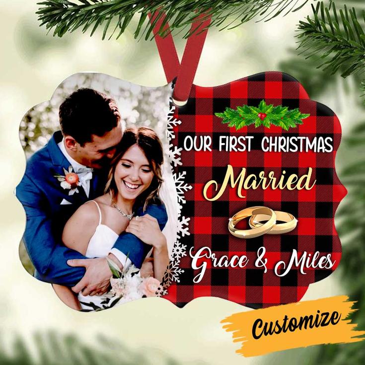 Personalized Couple First Christmas Married Engaged Photo Benelux Ornament