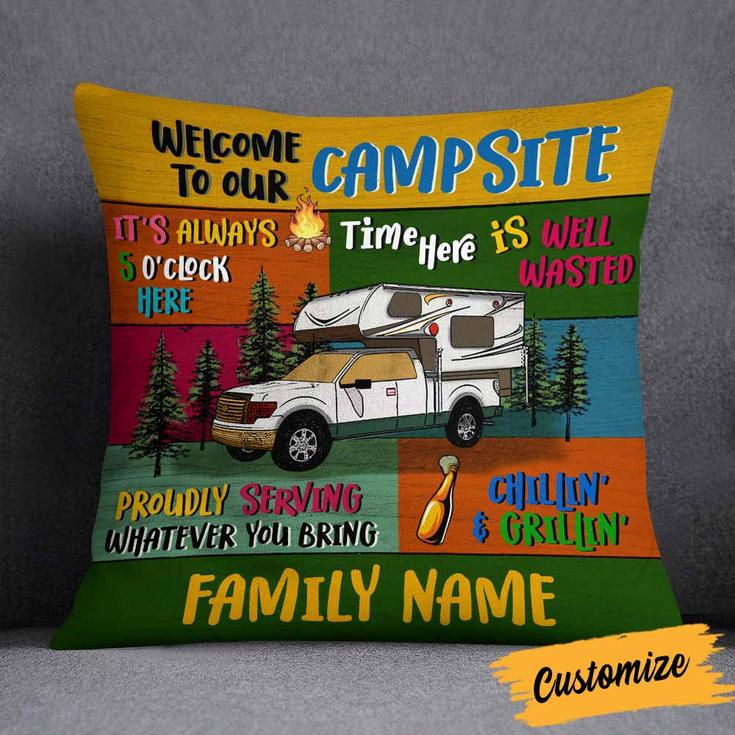 Personalized Camping Family Campsite Pillow