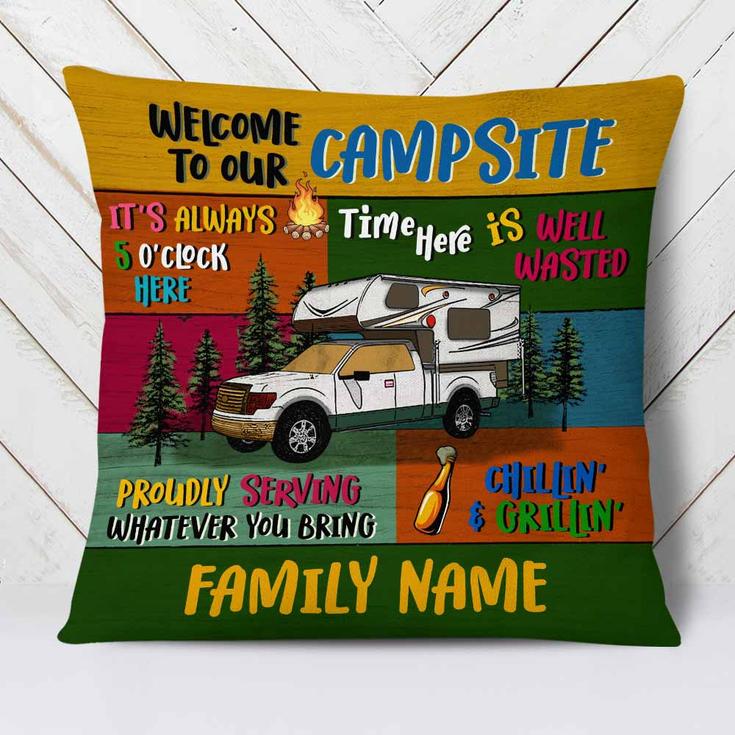 Personalized Camping Family Campsite Pillow