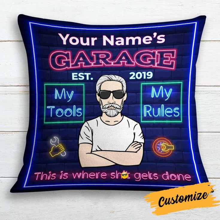 Personalized Grandpa Dad Garage Man Cave Pillow