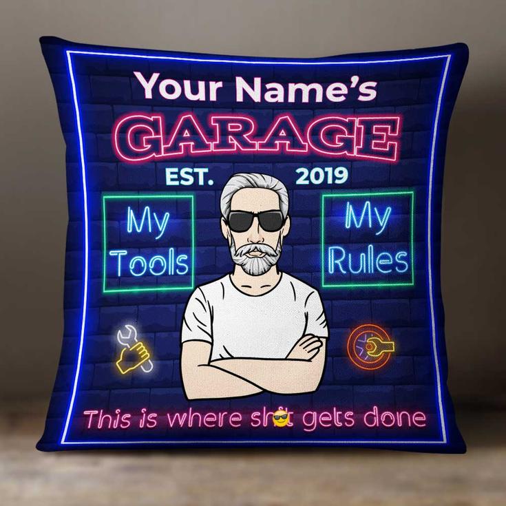 Personalized Grandpa Dad Garage Man Cave Pillow