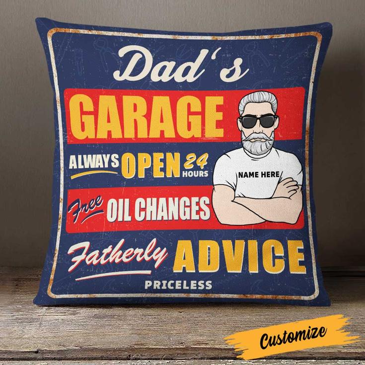 Personalized Garage Dad Grandpa Pillow