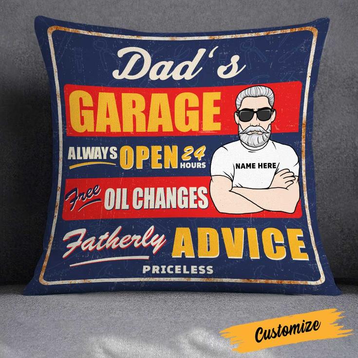 Personalized Garage Dad Grandpa Pillow