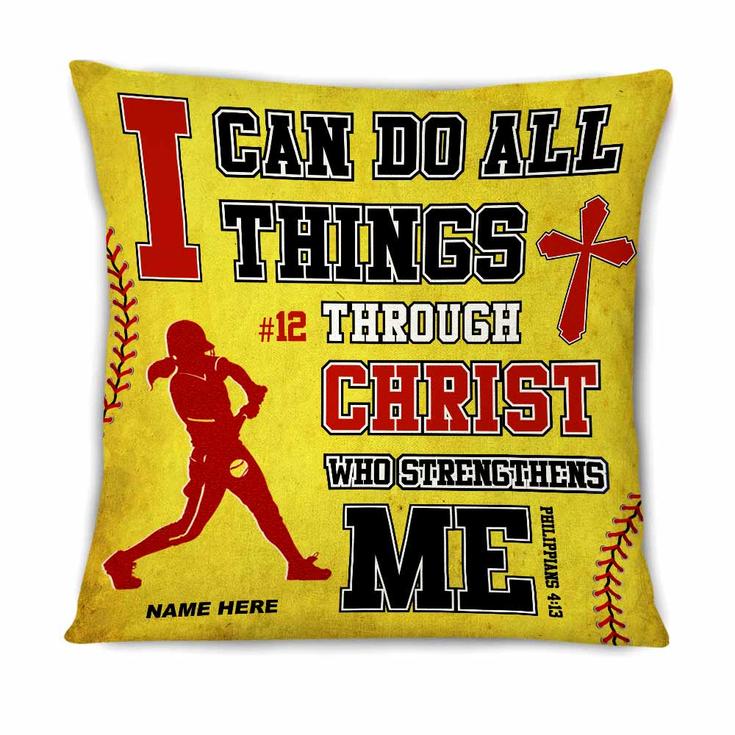 Personalized Softball Player Gifts, Gift for Softball Player, I Can Do All Things Through Christ Pillow