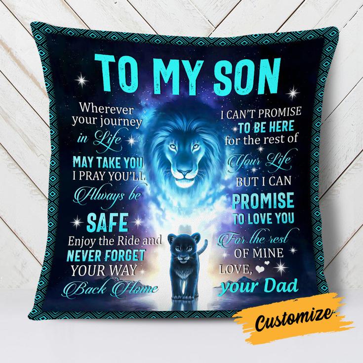 Personalized Dad Grandpa To My Son Grandson Lion Pillow