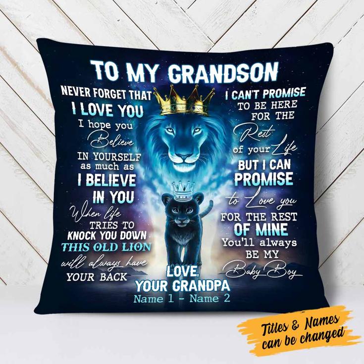 Personalized Dad Grandpa To My Son Grandson Lion Pillow