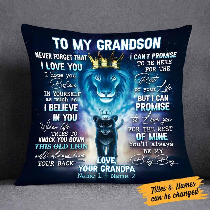 Personalized Dad Grandpa To My Son Grandson Lion Pillow