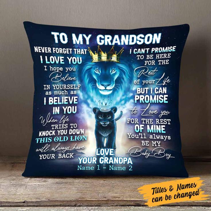 Personalized Dad Grandpa To My Son Grandson Lion Pillow