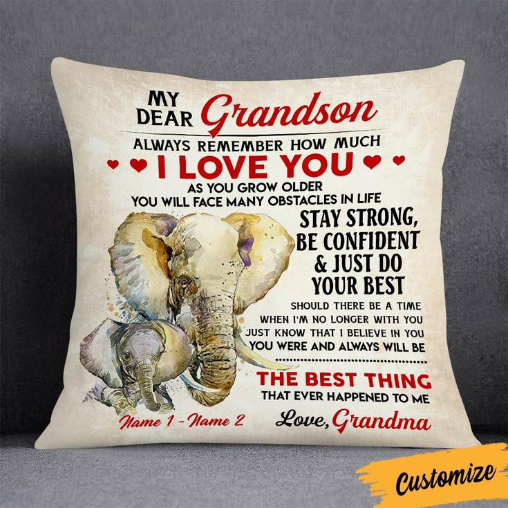 Personalized Mom Grandma To My Son Grandson Elephant Pillow