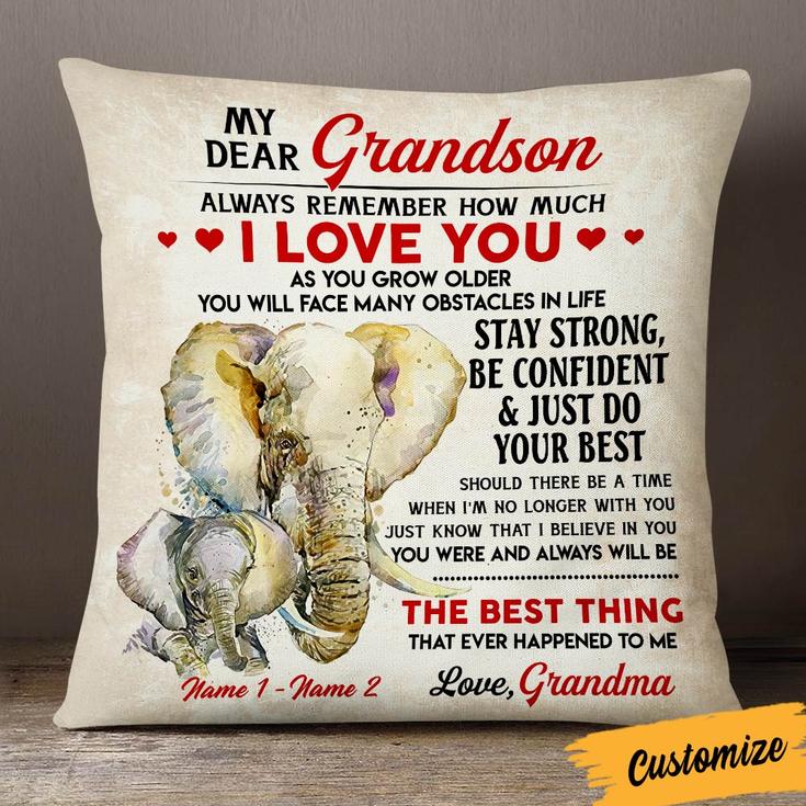 Personalized Mom Grandma To My Son Grandson Elephant Pillow