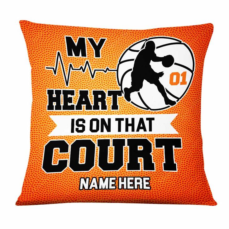 Personalised Basketball Gifts, Basketball Supporter, Basketball Player, My Heart Is On That Court Pillow