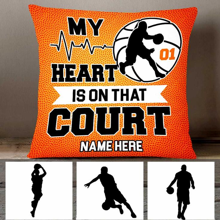 Personalised Basketball Gifts, Basketball Supporter, Basketball Player, My Heart Is On That Court Pillow