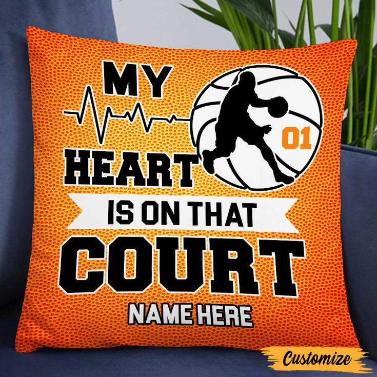Personalised Basketball Gifts, Basketball Supporter, Basketball Player, My Heart Is On That Court Pillow