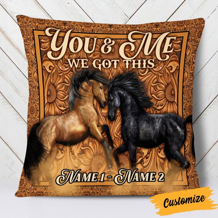 Personalized Anniversary Gift, Valentine Gift, Husband And Wife, Couple, Horse Couple Love Pillow