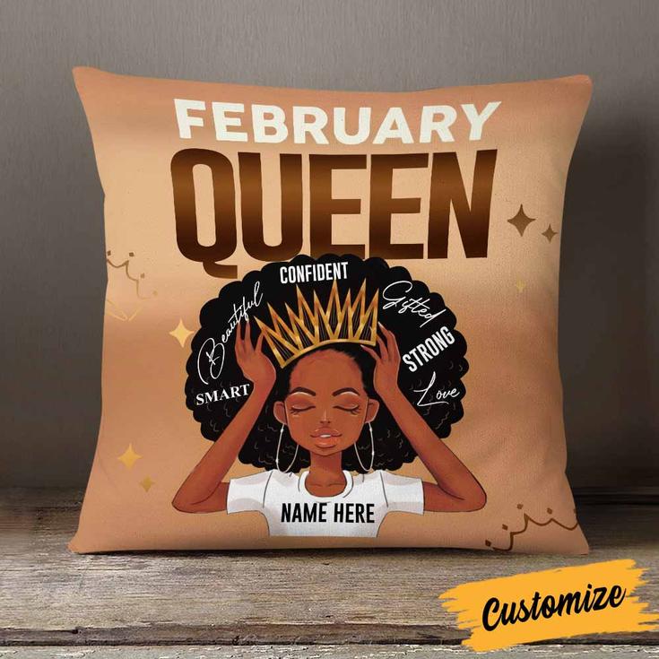 Personalized African Birthday Queen Gifts, Melanin Queen Powerful Woman Pillow, Happy Birthday Afro Girl