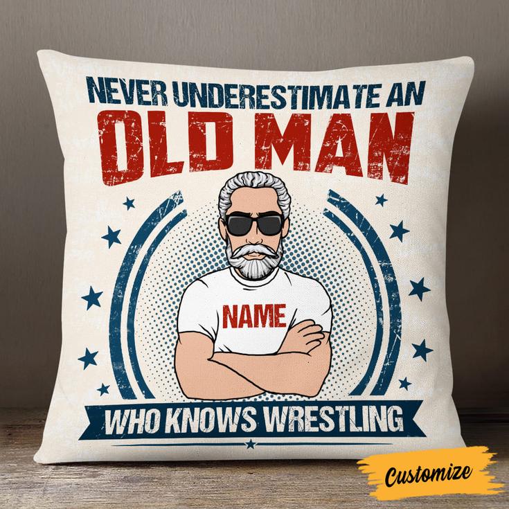 Personalized Fathers Day Gift, Wrestling Dad Grandpa Pillow
