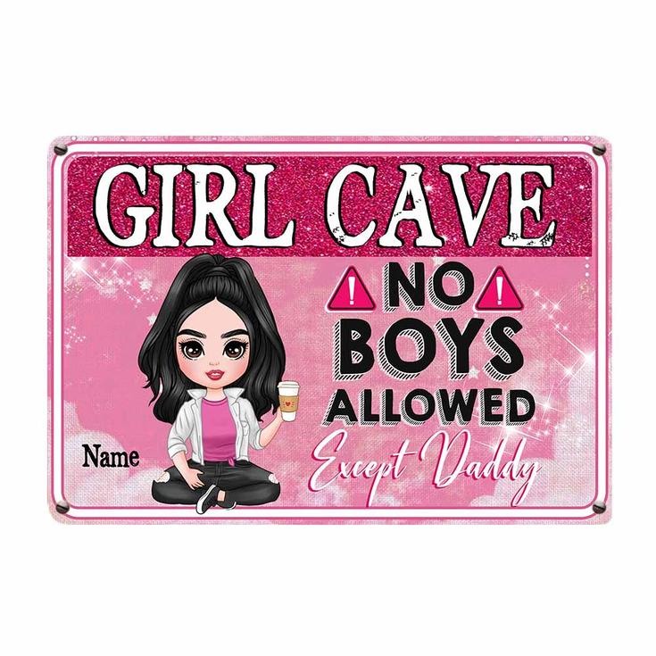 Personalized Girl Cave Dad Allowed Daughter Granddaughter Metal Sign