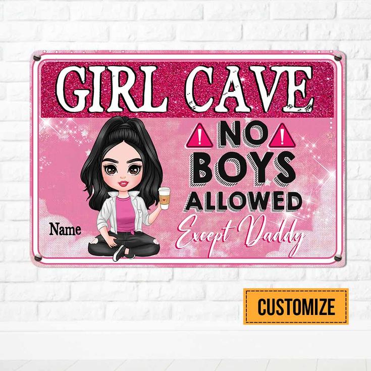 Personalized Girl Cave Dad Allowed Daughter Granddaughter Metal Sign