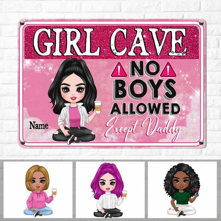 Personalized Girl Cave Dad Allowed Daughter Granddaughter Metal Sign