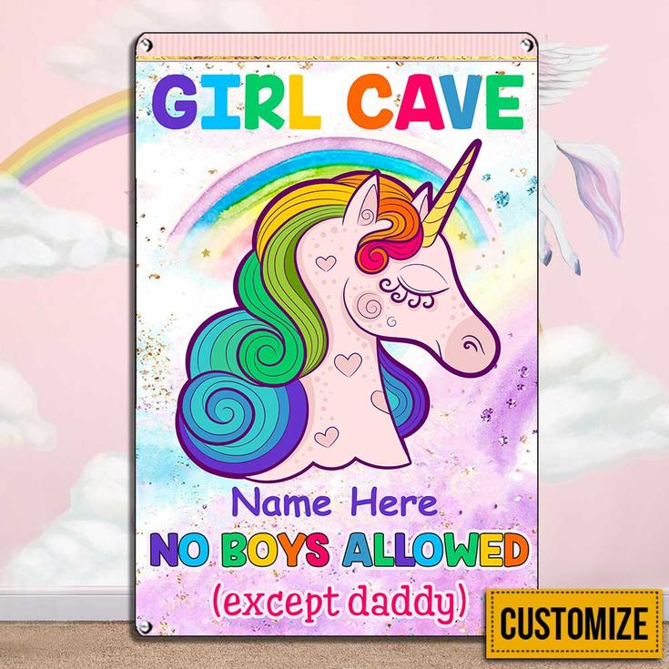 Personalized Girl Cave Daughter Granddaughter Unicorn Metal Sign