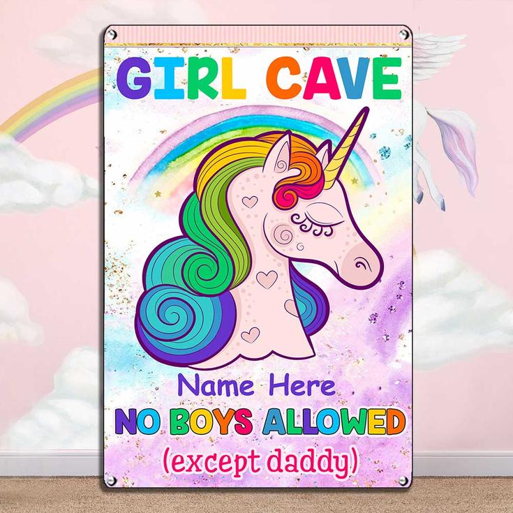 Personalized Girl Cave Daughter Granddaughter Unicorn Metal Sign