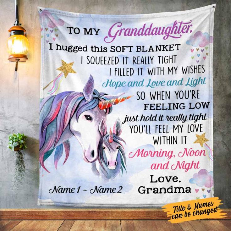 Personalized Mom Grandma Daughter Granddaughter Son Grandson Unicorn Blanket