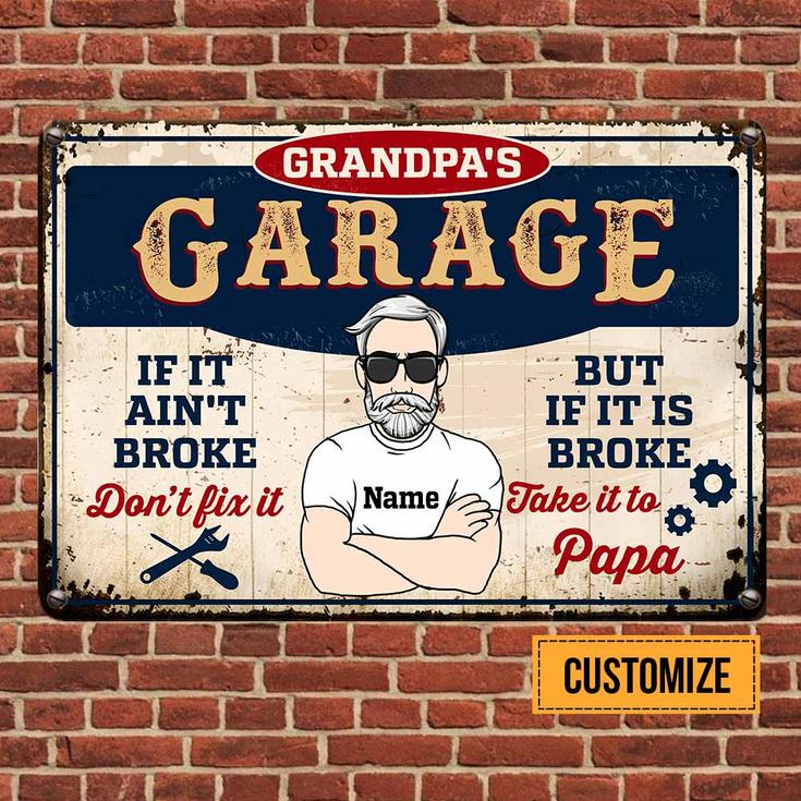 Personalized Garage Dad Grandpa Metal Sign