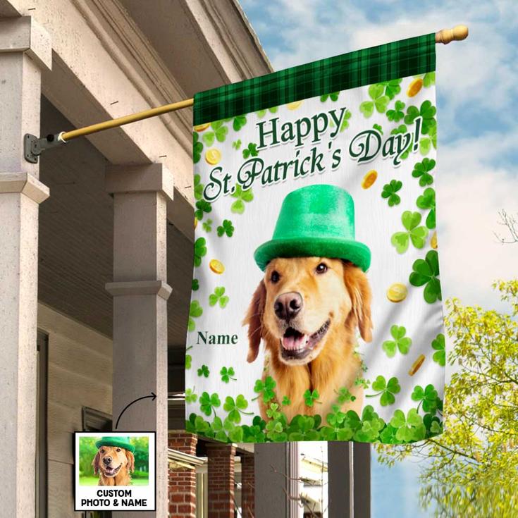 Personalized St Patrick's Day Dog Cat Photo Flag