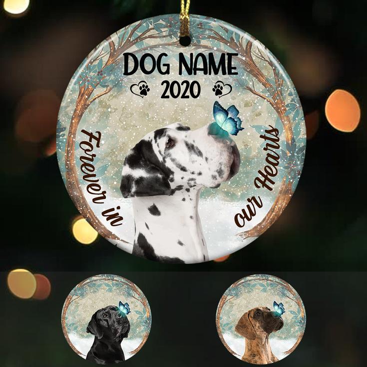 Personalized Forever In Our Hearts Great Dane Dog Memorial  Ornament