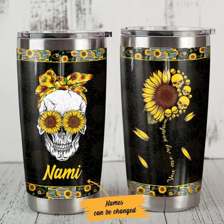 Personalized Sunflower Skull Steel Tumbler
