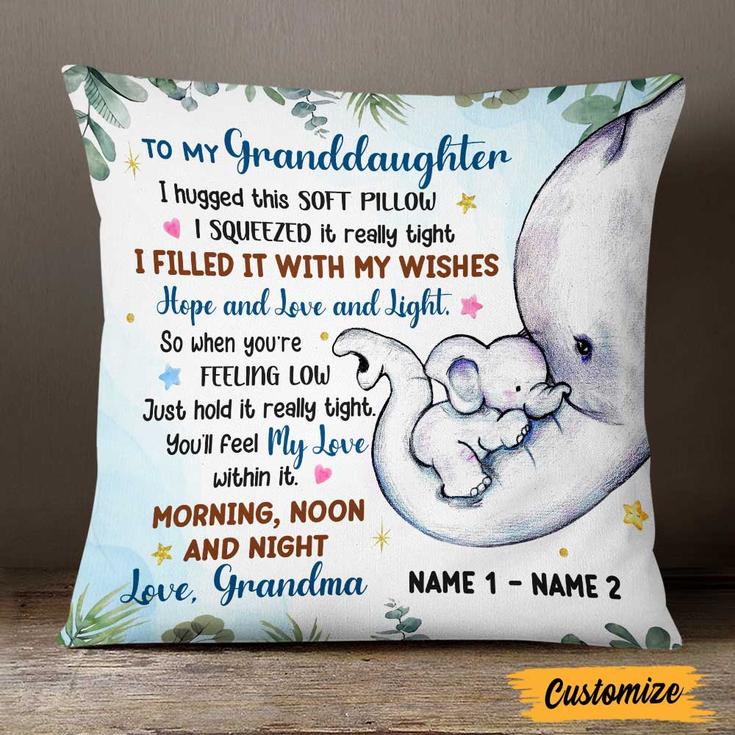 Personalized Mom Grandma Son Grandson Daughter Granddaughter Elephant Birth Annoucement Pillow