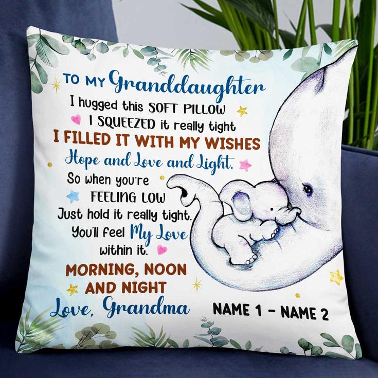 Personalized Mom Grandma Son Grandson Daughter Granddaughter Elephant Birth Annoucement Pillow
