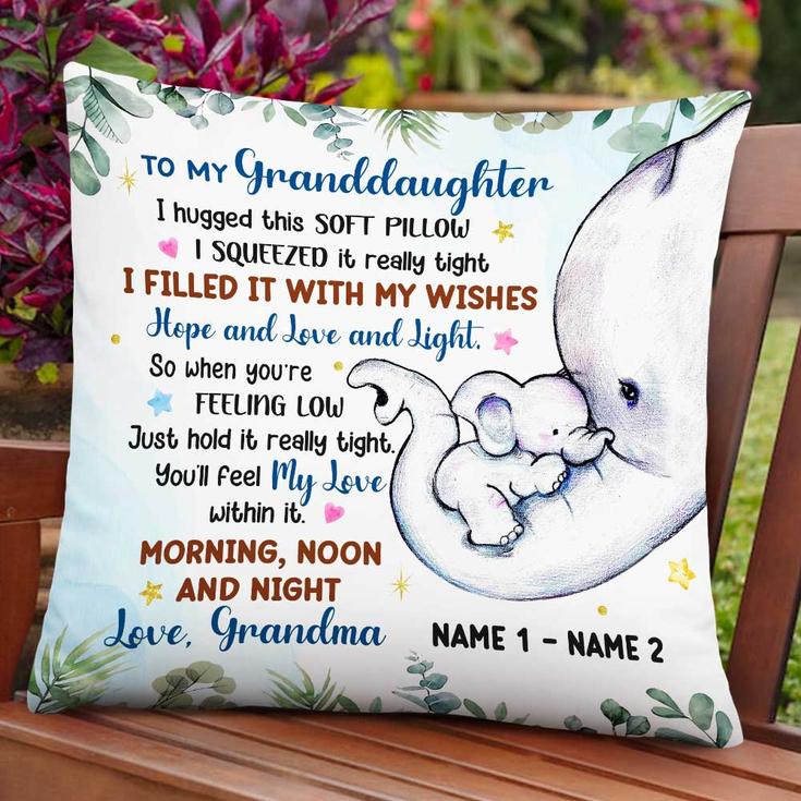 Personalized Mom Grandma Son Grandson Daughter Granddaughter Elephant Birth Annoucement Pillow