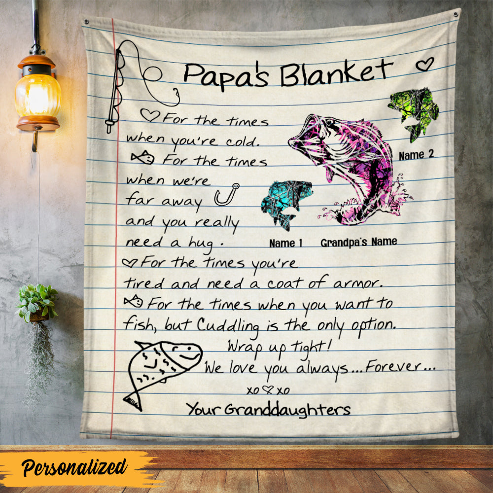 Personalized Fishing Dad Grandpa Letter Blanket