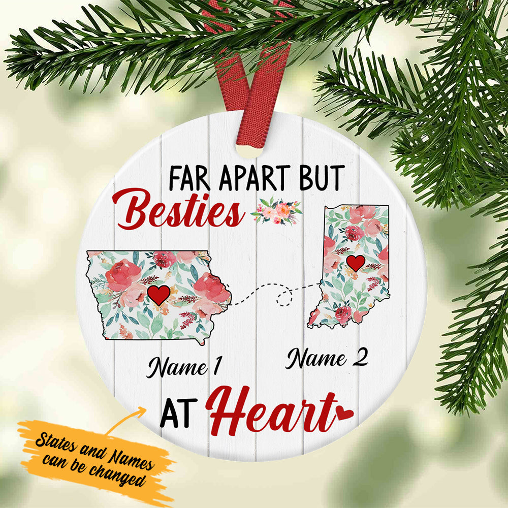 Personalized Besties At Heart Long Distance  Ornament