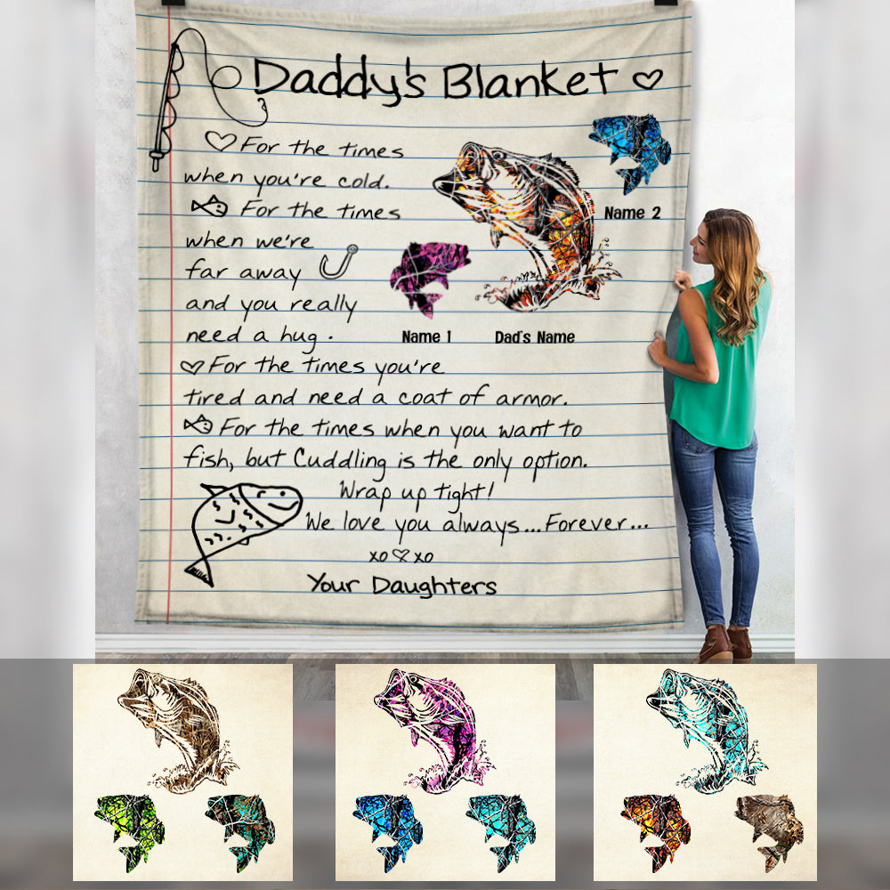 Personalized Fishing Dad Grandpa Letter Blanket