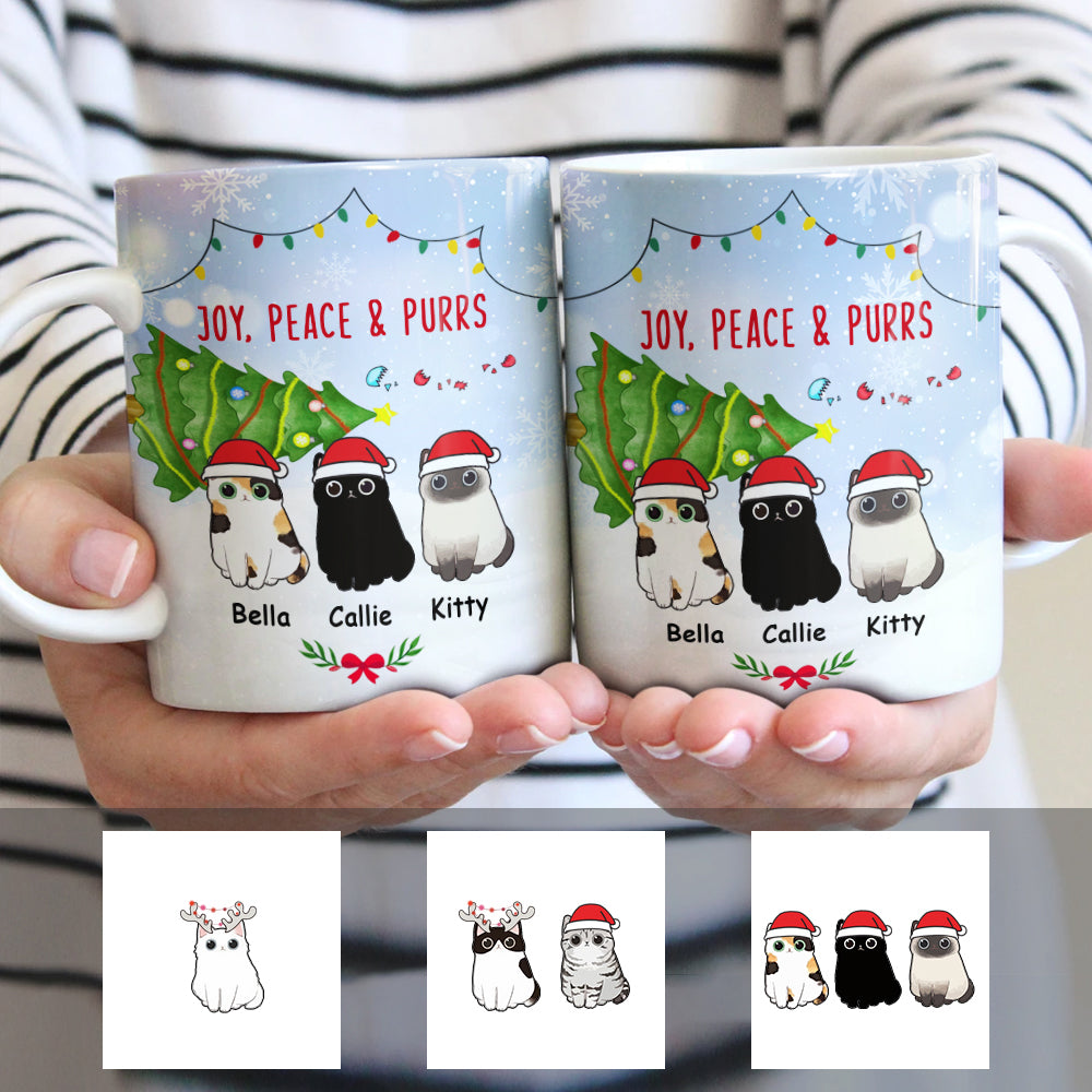 Personalized Joy Peace Purrs Cat Christmas Mug - Thegiftio UK