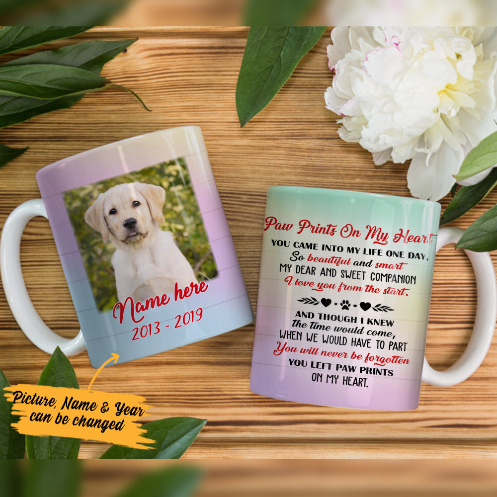 Personalized Dog Cat Loss Memorial Left Paw Prints On My Heart Mug - Thegiftio UK