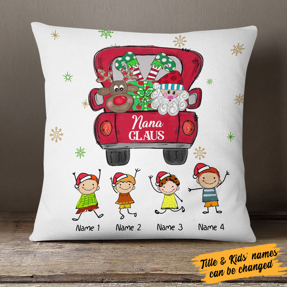 Personalized Santa Grandma Nana Mimi Squad Gifts, Funny Family Christmas, Christmas Holiday Gift, Grandma Claus Christmas Red Truck  Pillow