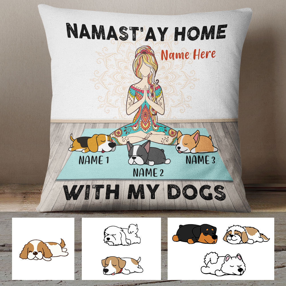 Personalized Yoga Stay Home With Dog Girl Pillow TID - Thegiftio UK