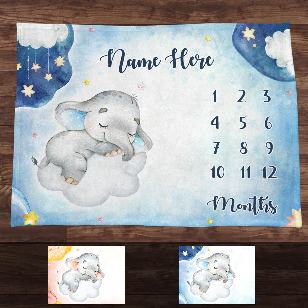 Personalized Elephant Baby Milestone Blanket