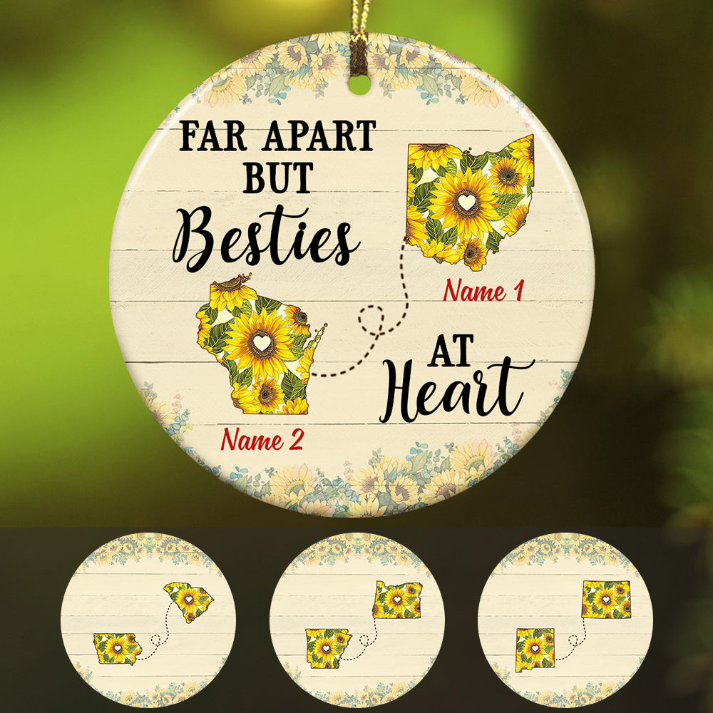 Personalized Besties At Heart Sunflower Long Distance  Ornament