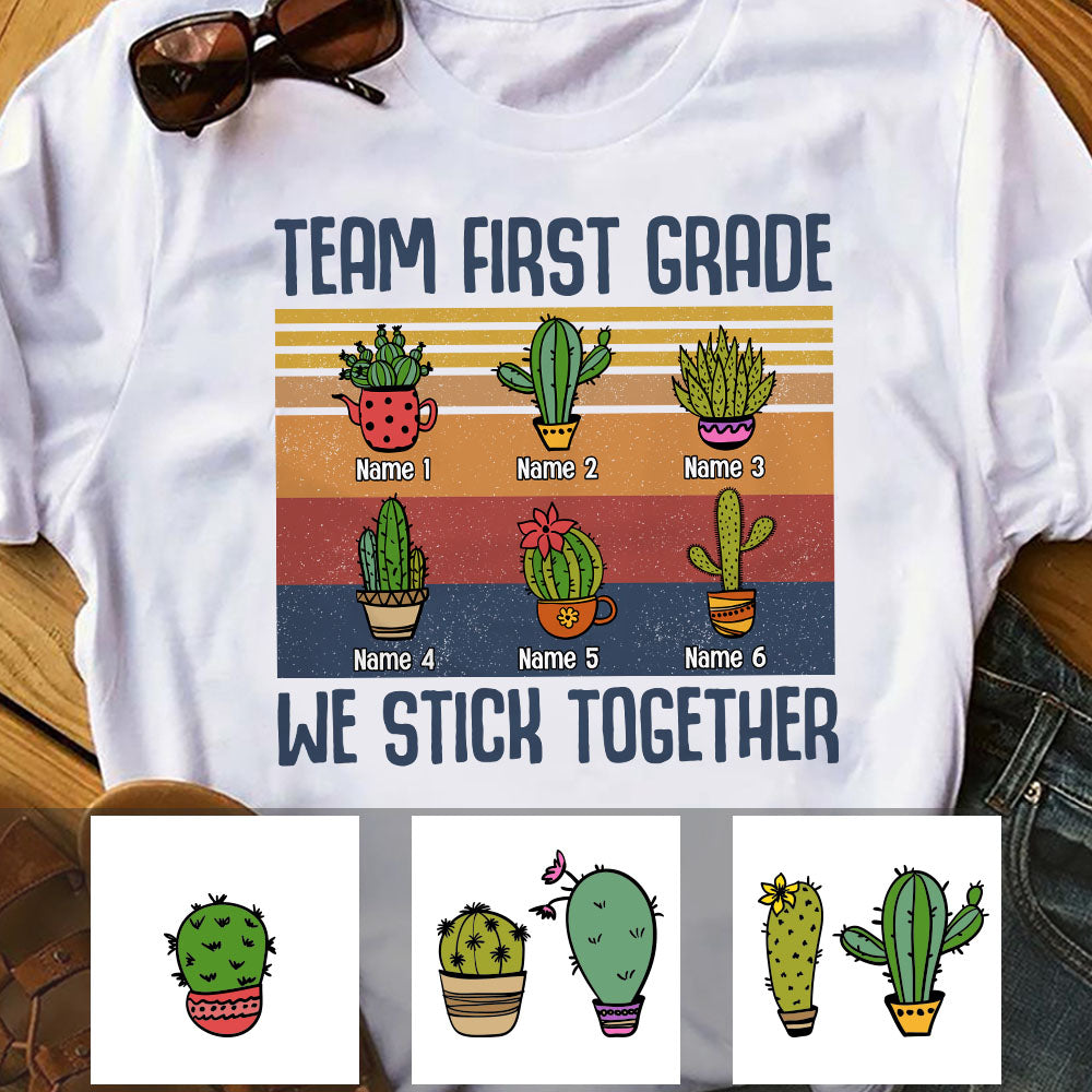 Personalized Teacher Cactus Stick Together T Shirt - Thegiftio UK
