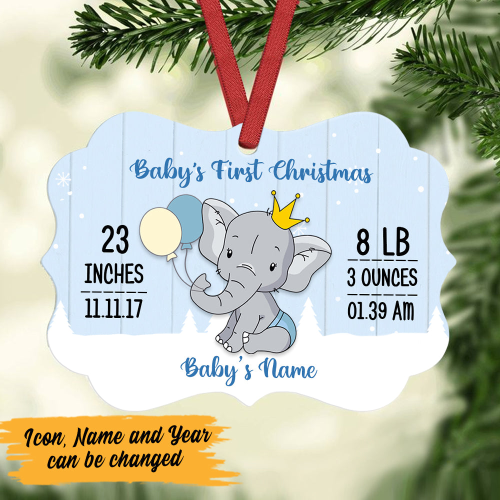 Personalized My First Christmas, Baby's First Christmas, Newborn, Elephant Baby First Christmas MDF Benelux Ornament - Thegiftio UK
