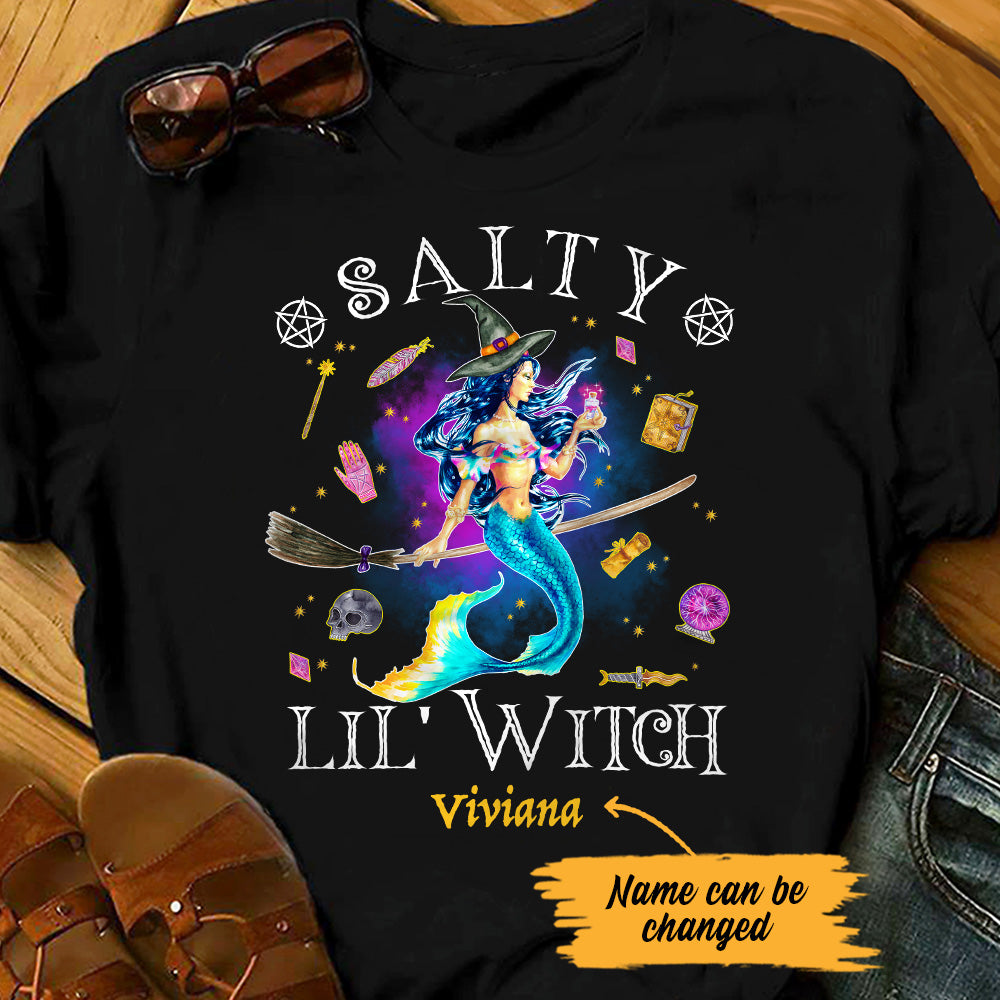 Personalized Mermaid Witch Salty Little Witch Halloween T Shirt - Thegiftio UK