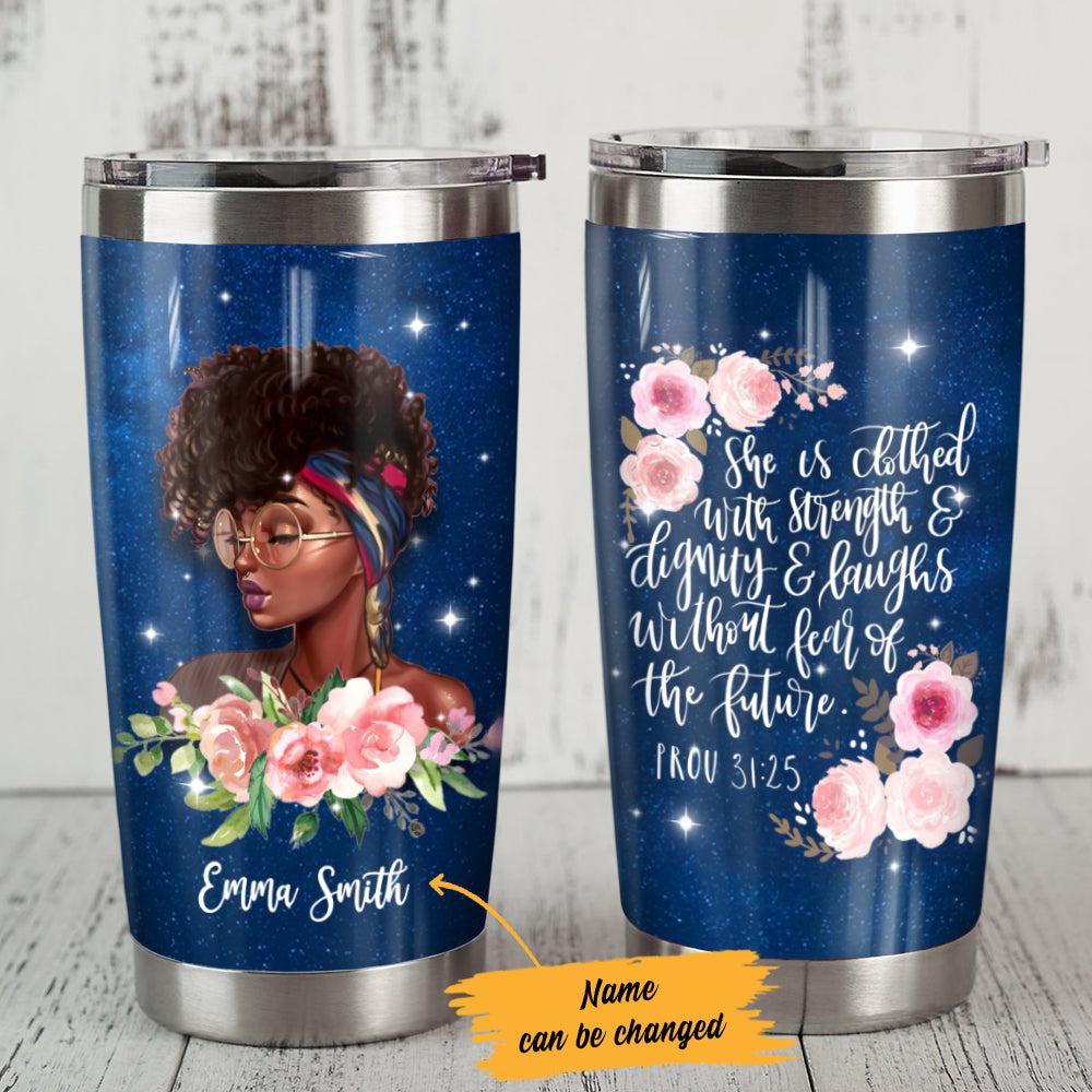 Personalized Strength Dignity Laughs BWA Steel Tumbler - Thegiftio