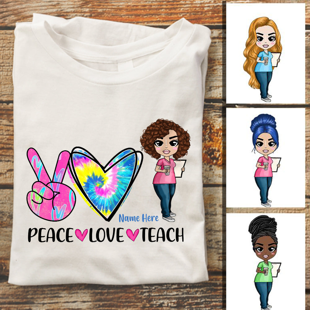 Personalized Teacher Back To School Peace Love T Shirt - Thegiftio UK
