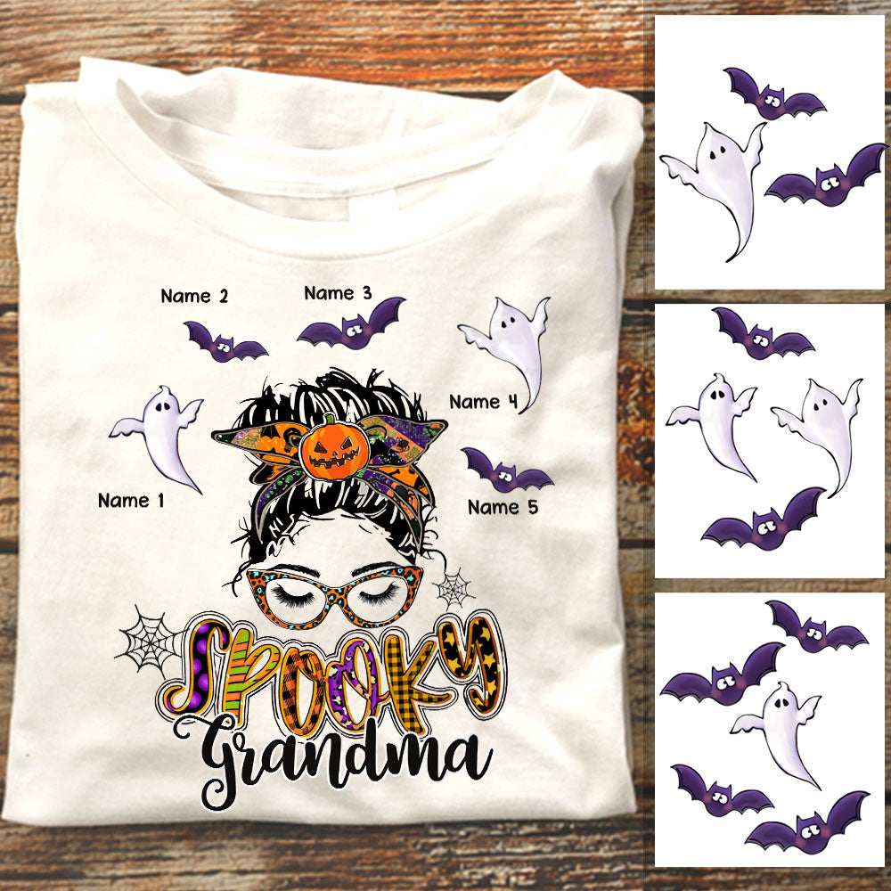 Personalized Spooky Mom Grandma Fall Halloween T Shirt - Thegiftio UK