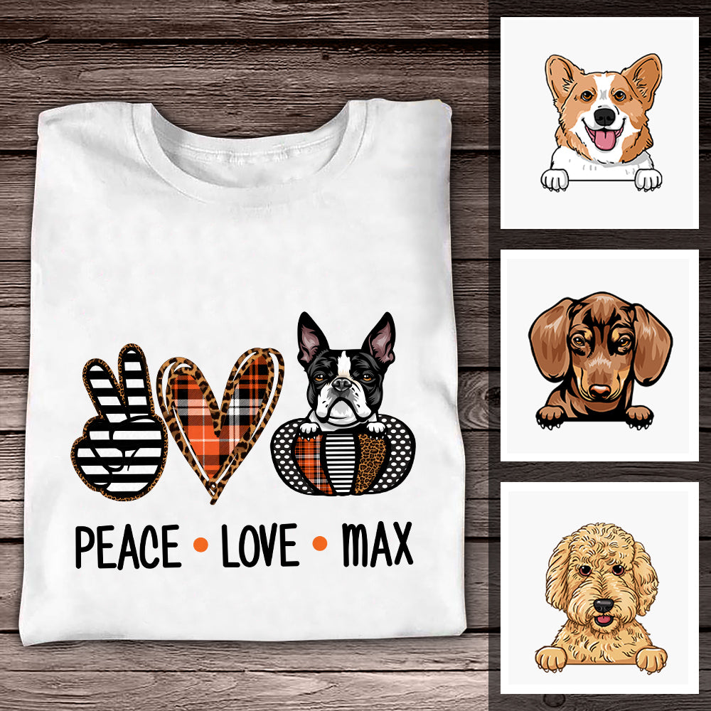 Personalized Fall Halloween Peace Love Dog T Shirt - Thegiftio UK