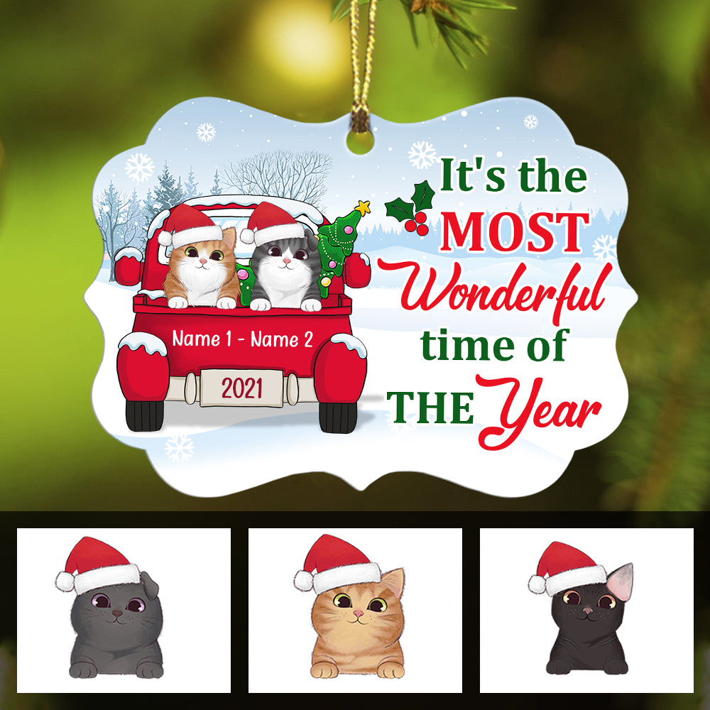 Personalized Cat Christmas Gifts, It's The Most Wonderful Time Of The Year Red Truck Benelux Ornament - Thegiftio UK